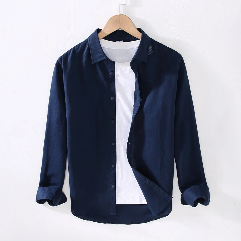 Latest Blue Linen Causal Men's Linen/Cotton White Woven Shirts Made in China