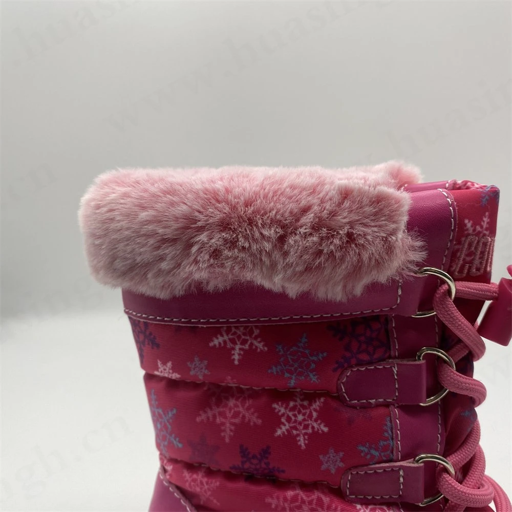 Lxg, Plush Tightening Mouth Design Winter Waterproof Children Boots Strong Grip TPR Outsole Pink Color Duck Boot Women/Lady Hsk001