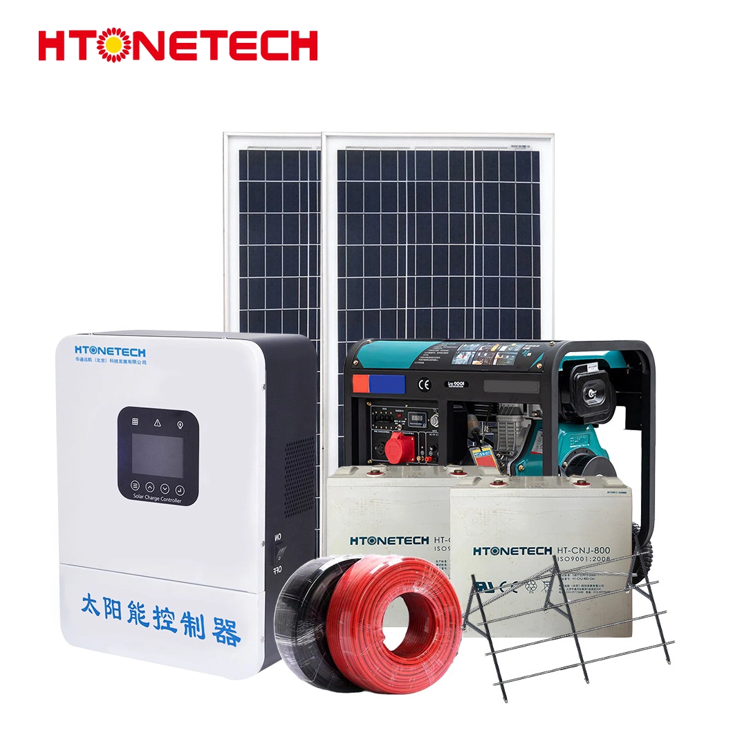 Htonetech off Grid Solar Power System 240V China 5000W 45026W 330W Monocrystalline Solar Panel 60 Cell 162kw Diesel Generator 40kw Hybrid Solar Panel System Kit