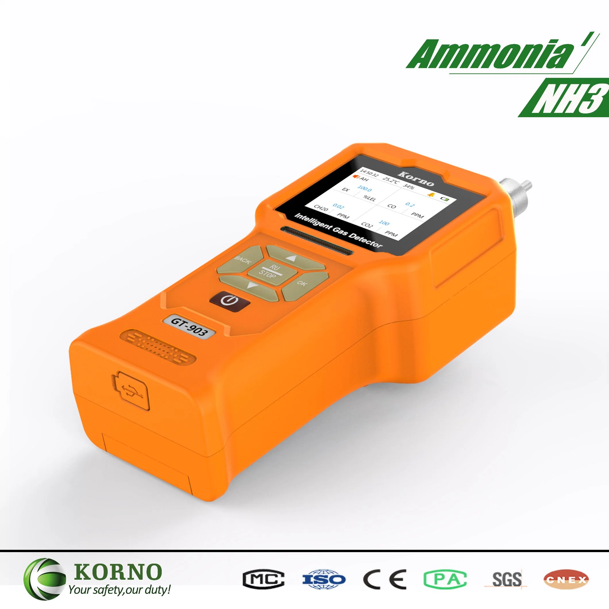 Portable IP66 Ammonia Gas Detector with Electrochemical Gas Sensor (NH3 0-100ppm)