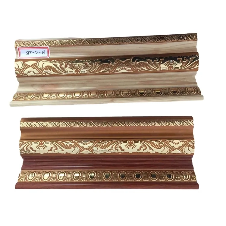 Gold Fancy Flower Embossed Polystyrene Cornice Design PS Decorative Crown Moulding Frame Moulding