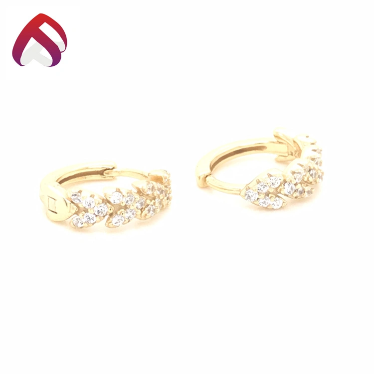 New Arrived Jewelry White Cubic Zirconia Leaf Leaves Hoop Earring Jewellery