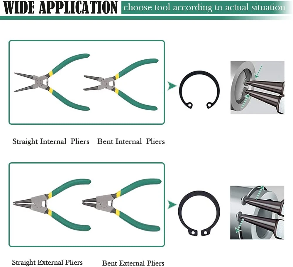 4PCS 7-Inch of Snap-Ring Internal/External Circlip Pliers with Straight/Bent Jaw-for Ring Remover