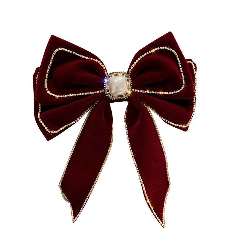 Otoño e Invierno Nueva Velvet Diamond-Encased Pearl Bow horquilla de la moda coreana exagerada La Pinza con Resorte exagerados Accesorios de Cabello de horquilla.