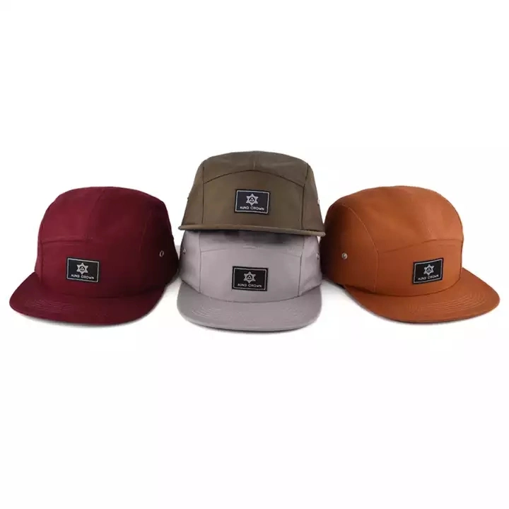 5 Panneau de coton personnalisés Camping Cap concevoir votre propre logo patch tissé 5 Panneau de chapeaux