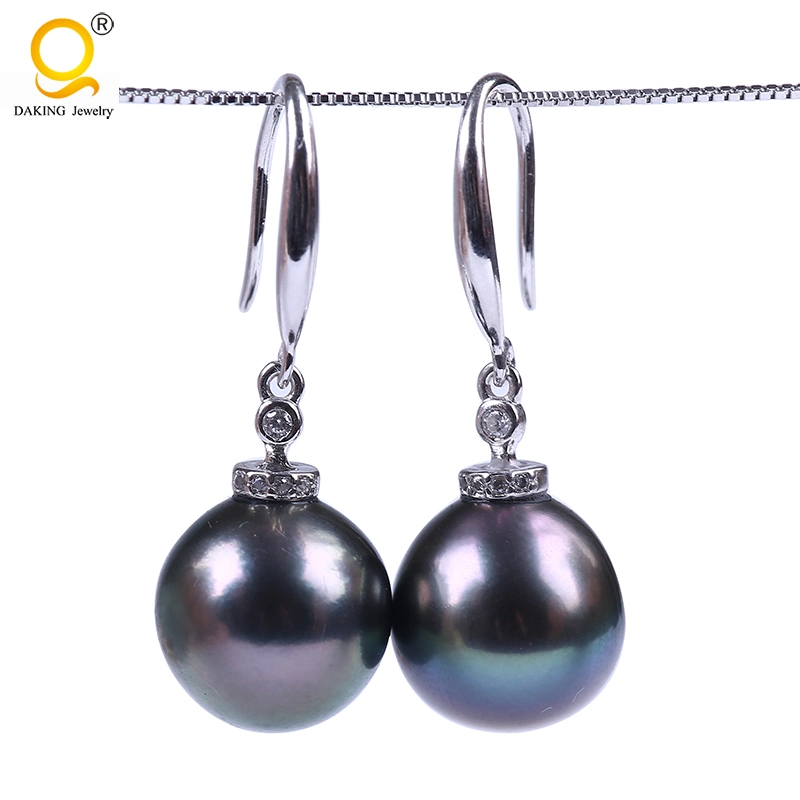 925 Plata AAA agua de mar Tahitian Pearl Pendientes