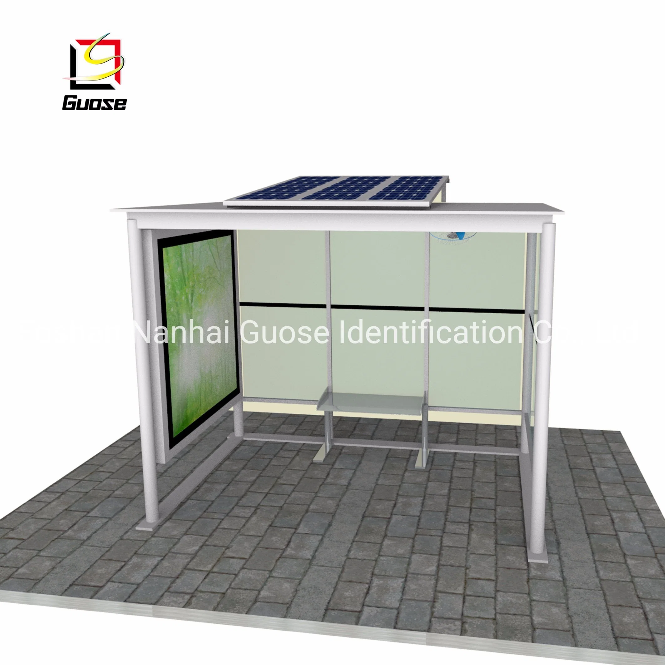 Guose Solar Advertising Bus Shelter Stainless Steel Bus Stop with Bench