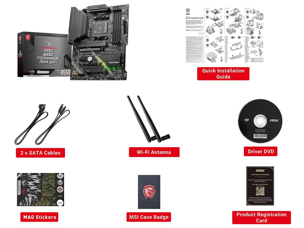 Msi Mag B550 Tomahawk Max WiFi, AMD B550 ATX Am4, 4 DIMM DDR4, Pcie 4.0, M. 2 X 2, USB 3.2 Ports, WiFi 6 Motherboard