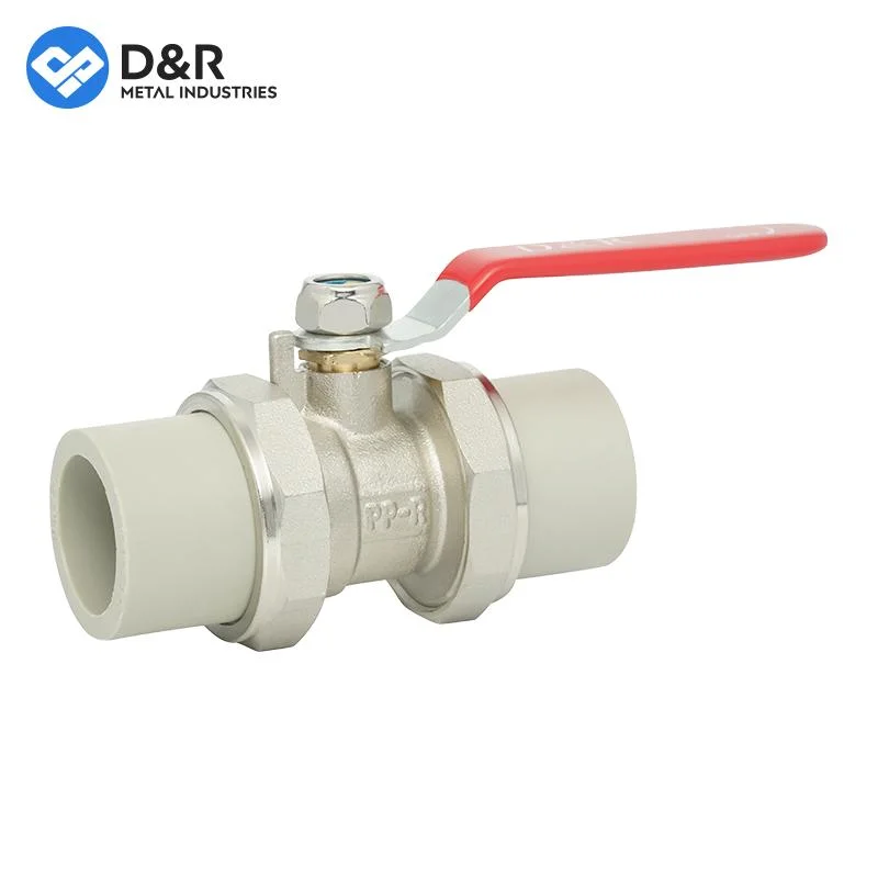 D&R Economical Hot-Selling Models OEM Welding Connected Plastic PPR Union Brass Ball Valve with Red Handle