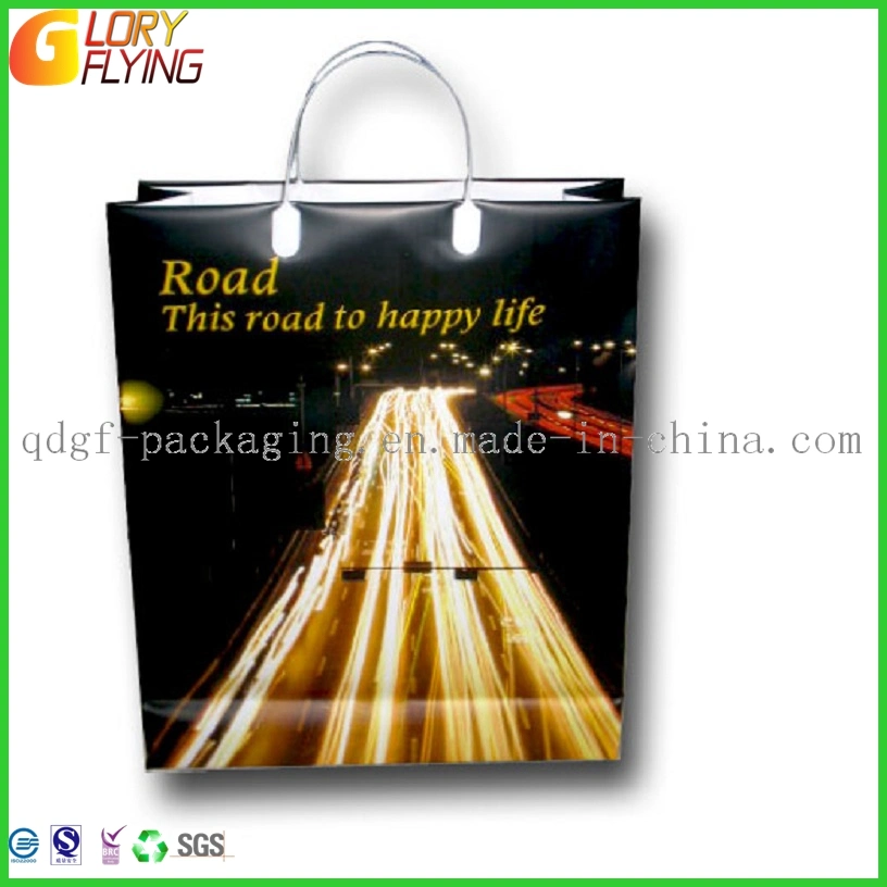 Plastic Gift PE/ HDPE/LDPE/PP Promotion Shopping Bags with Soft Nylon Handles and Gravure Printing