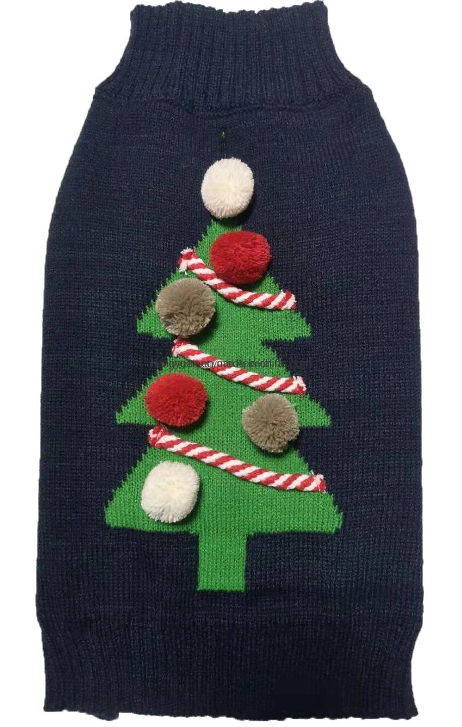 Haustiere Weihnachtsbaum Mode Jacquard Hunde Kleidung mit Pompom