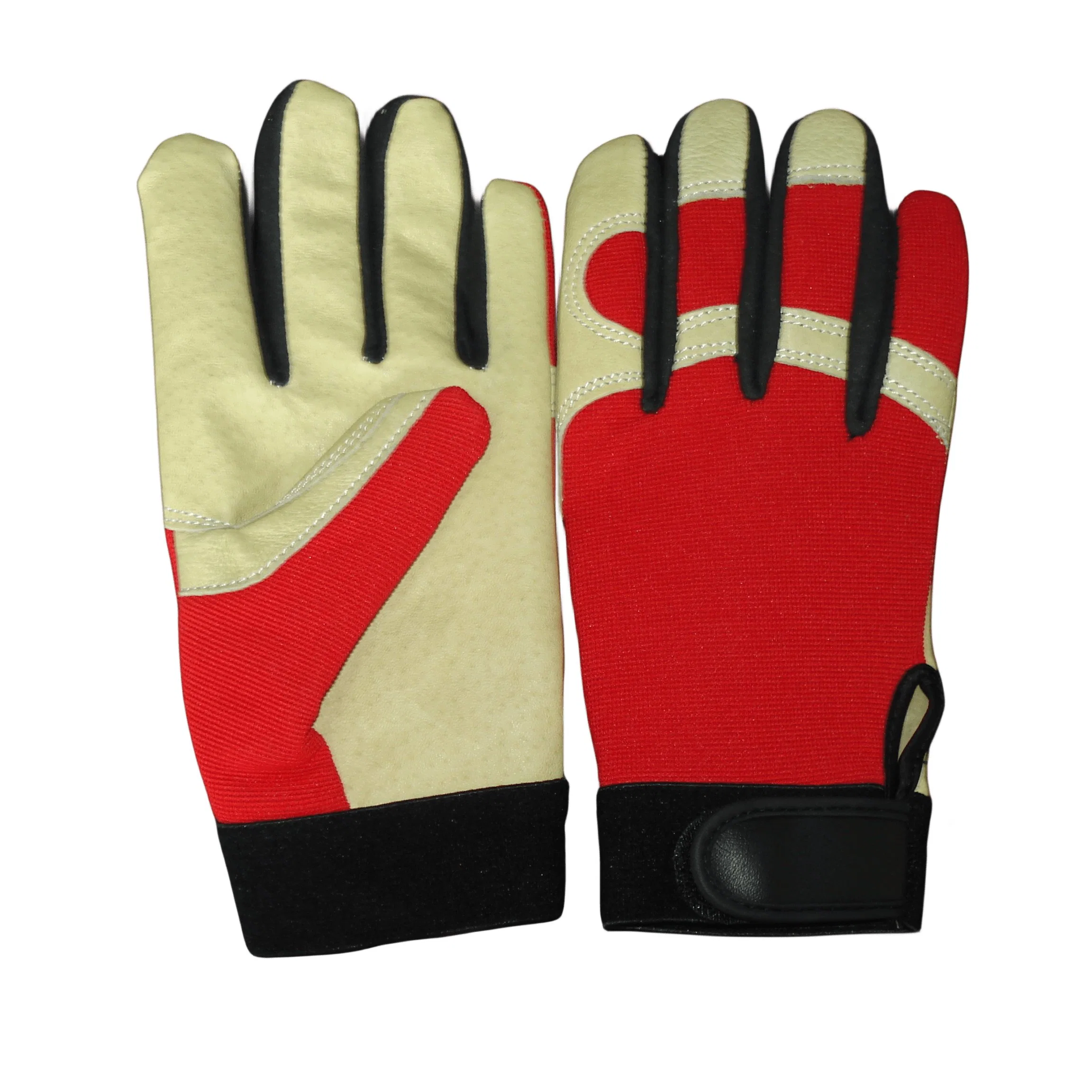 Pig Grain Leather Palm Spandex Back Mechanic Work Glove