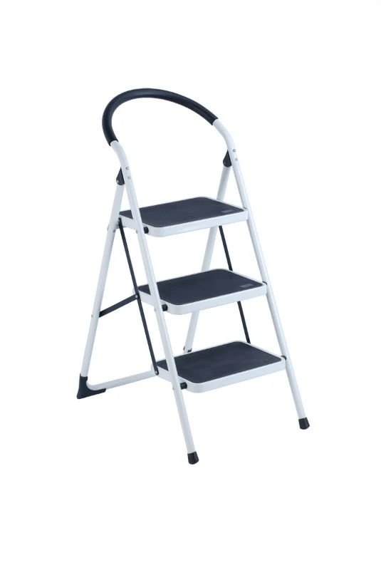 White Single Step Metal Stool Ladder with 3 Steps