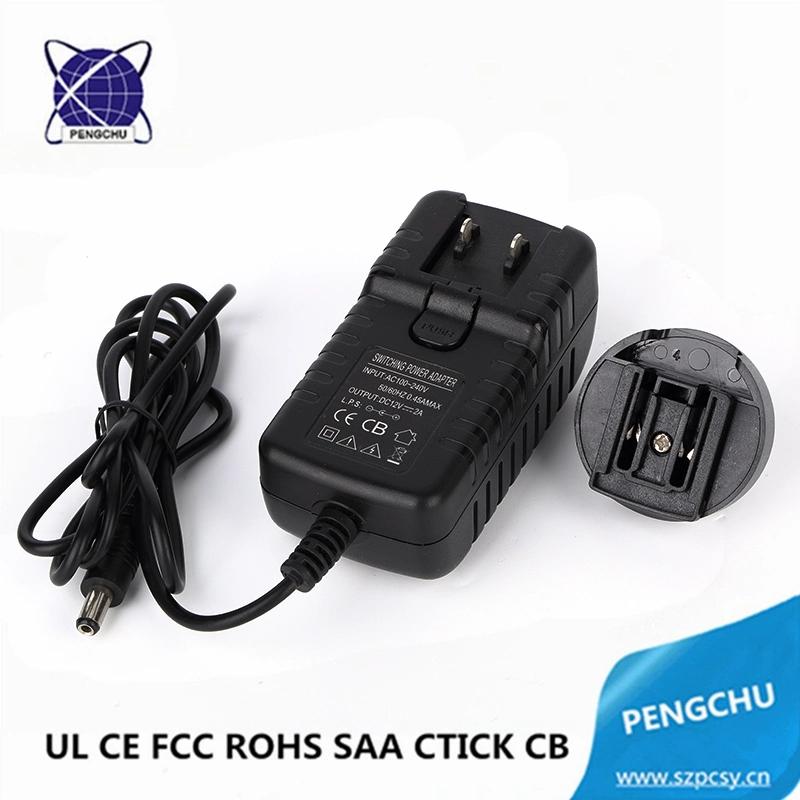 ETL CE FCC RoHS SAA C-tcik Approved 12Volt 2Amp 24W AC DC Adapter/Wall Charger