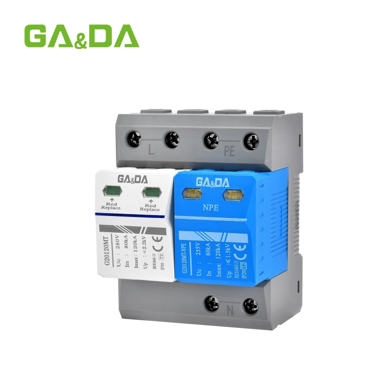 Gada 280V 255V CA 1+ Npe SPD protector contra sobretensiones de 35mm de buena calidad de carriles DIN 120 A 80 ka