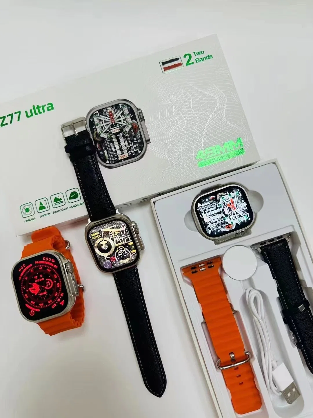 Nueva moda (Z77 Ultra) Piel de silicona Doble correas Sos función Smart Watch