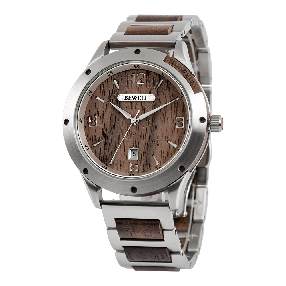 2023 New Arrival Bewell Wooden Watch Stainless Steel with Wood for Mens Wear Wristwatch Jewelry Wach Custom Watch Branding Logo