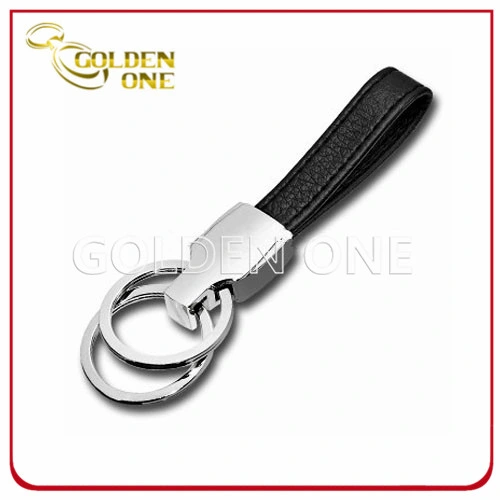 Promotion Double Ring Design Genuine Leather Key Chain