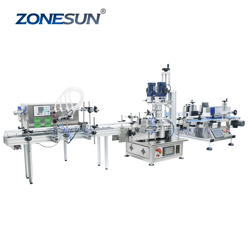 Zonesun Zs-Fal180 Semiautomática Botella de plástico máquinas de bebidas de escritorio de tinta de los aceites de etiquetado de Llenado y Tapado Máquina selladora