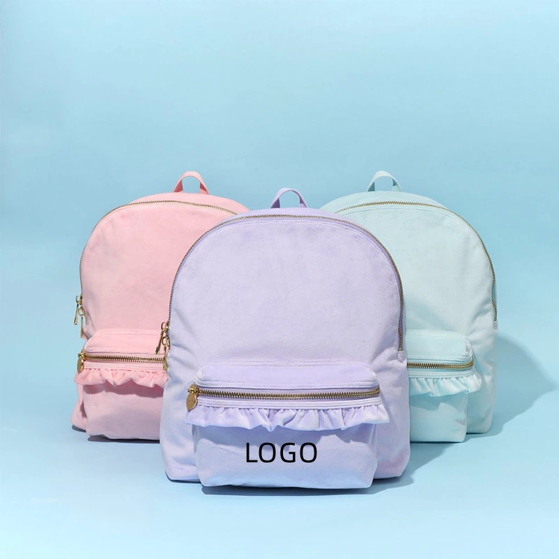 Wholesale Candy Color Small School Women Mini Pink Ruffle Velvet Backpack