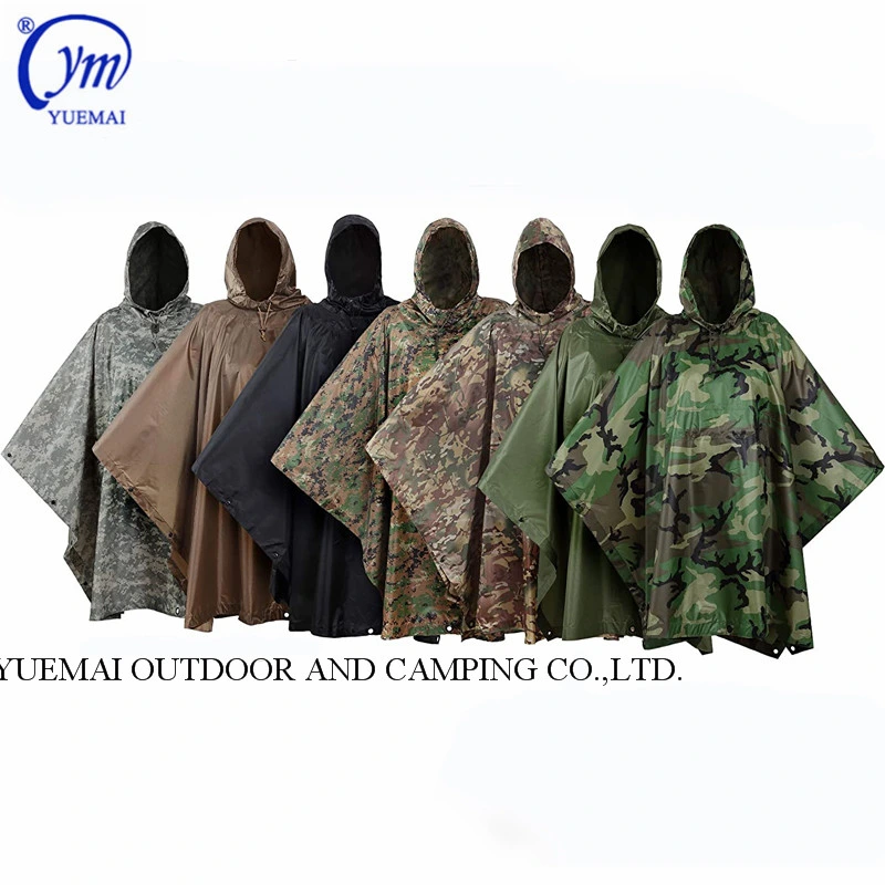 Yuemai Outdoor Activity High Quality Camouflage Military Rain Coat Waterproof Pullover PU Poncho Liner