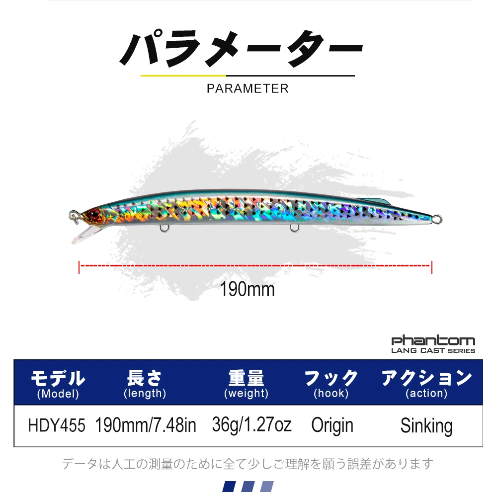 Señuelo Minnow Pesca agua salada de 190 mm de 36g el hundimiento de montaje largo Jerkbait Minnow de atún Lubina Barracuda