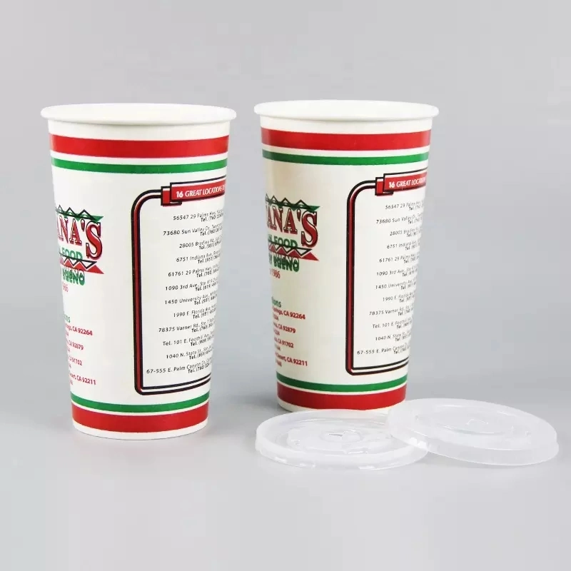 Desechable 7oz 9oz 12oz 14oz 16oz bebida fría bebida papel Copa Doble PE hielo agua taza de papel