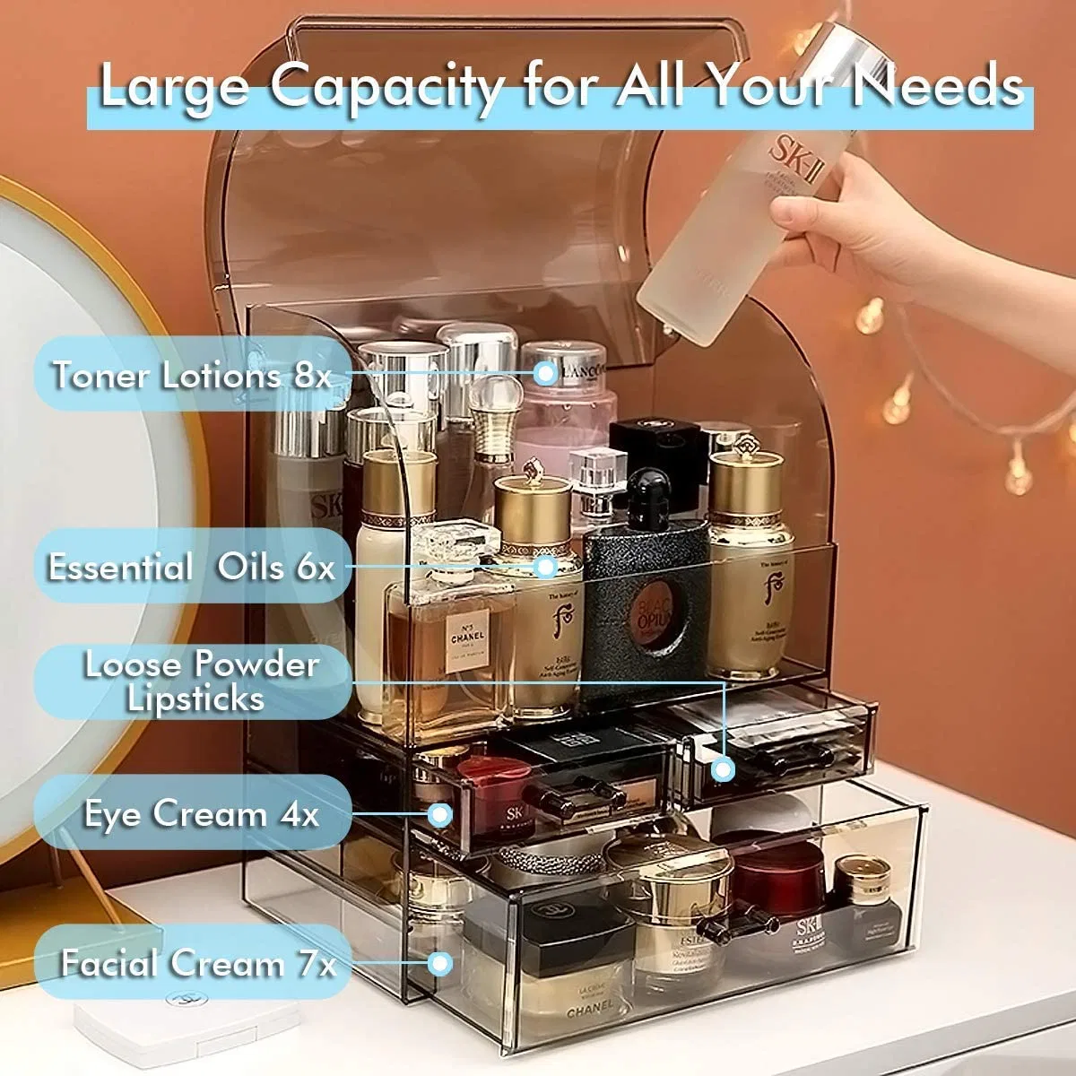 Große Acryl Kosmetik-Fall Make-Up Organizer Transparent Display Organizer