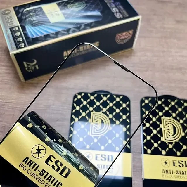 Alimentação do protetor de tela de fábrica em estoque 9d ESD Golden Diamond Vidro temperado OG vidro antiestático para I Phone14-6 PRO Max Sam Sung Hua Wei