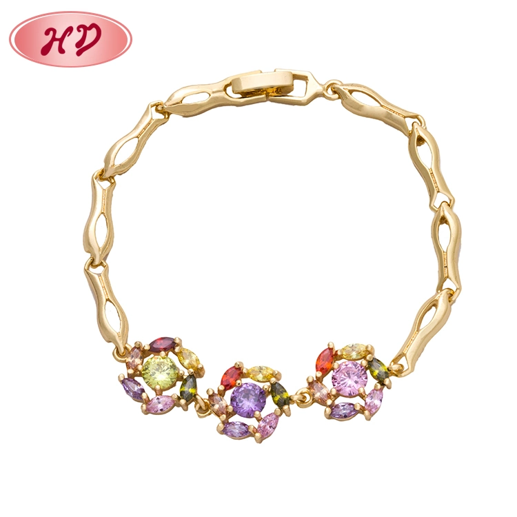 La nueva moda colorida CZ Piedra chapado en oro 18K Charms Pulsera