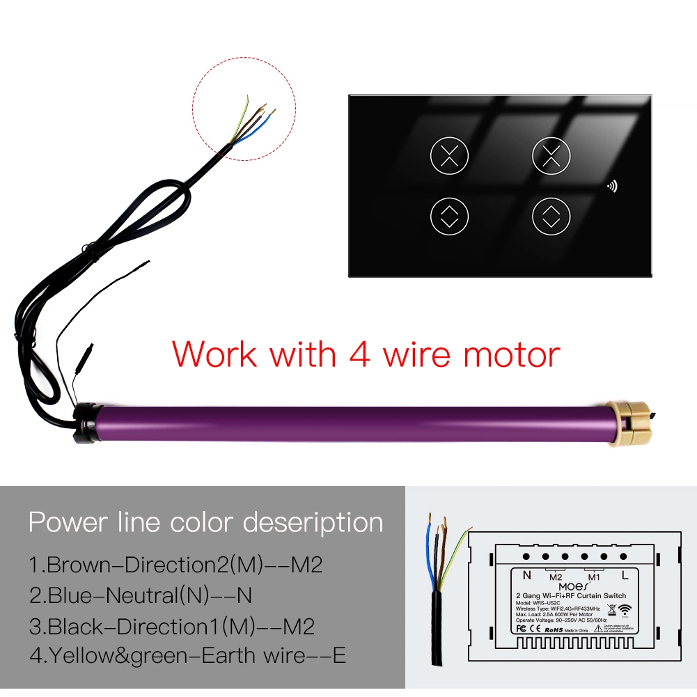 Interruptores de cortina de pared 2 módulo WiFi RF Smart Curtain Touch Interruptor mando a distancia inalámbrico Cortina eléctrica rodillo cegadores vía de obturación Tren Tuya Smart Life Alexa