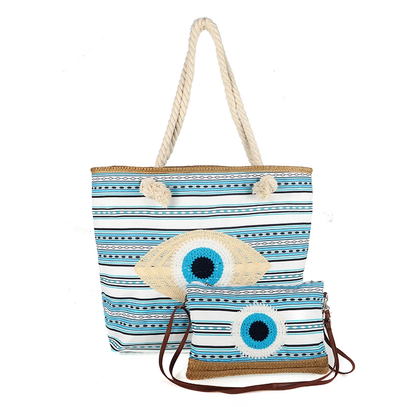 Fashion Woman Beach Canvas Travel Bag Sets Ethnic Style Shopping Shoulder Bag
