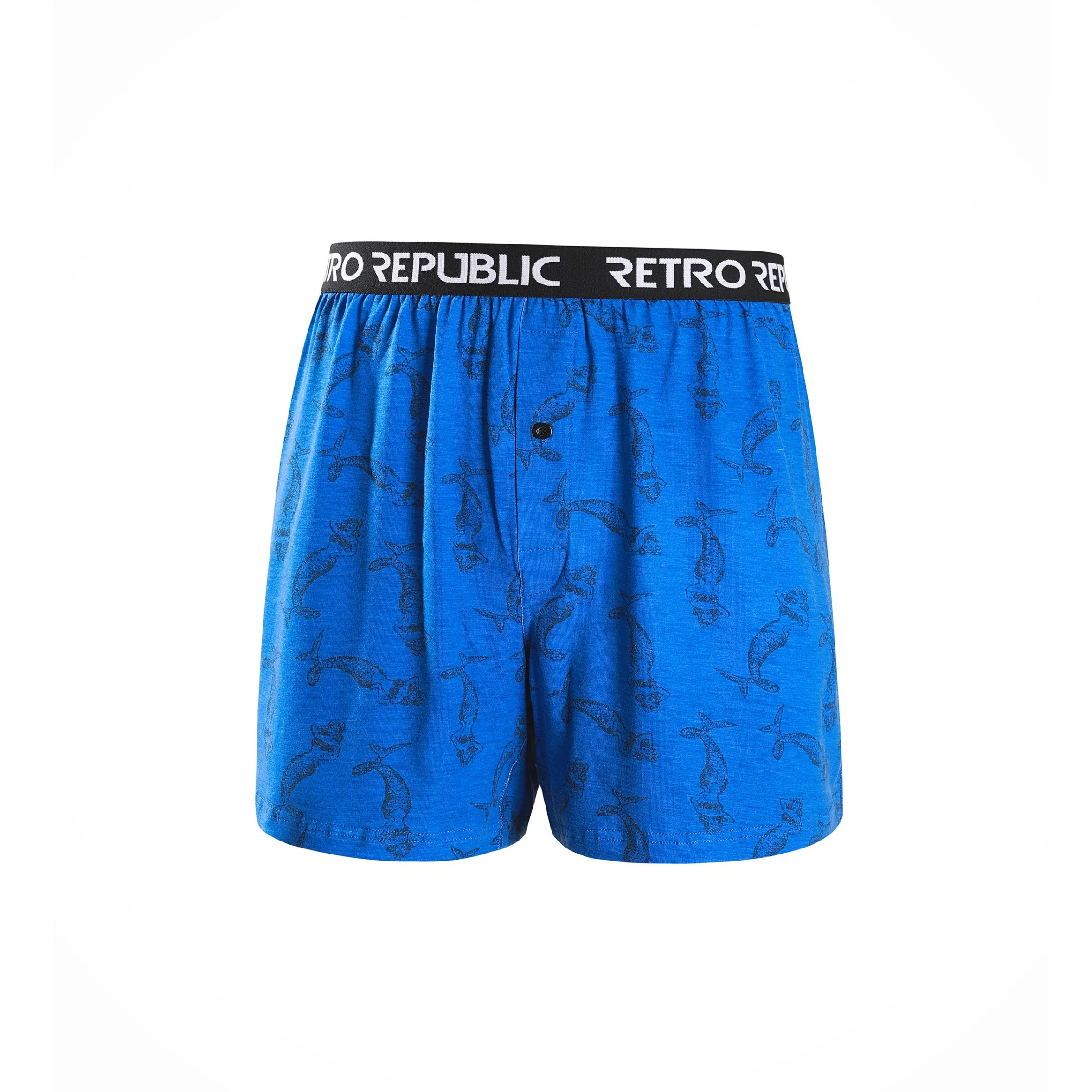 2023 Fashion Blue with Mermaid Print Cotton Comfortable Breathable Knitted Men Shorts Pants with Black Logo Printed Elastic Band