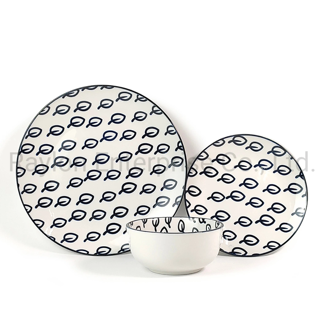 Wholesale/Supplier Houseware Porcelain Embossed Pad-Printing Dinnerset with Rim