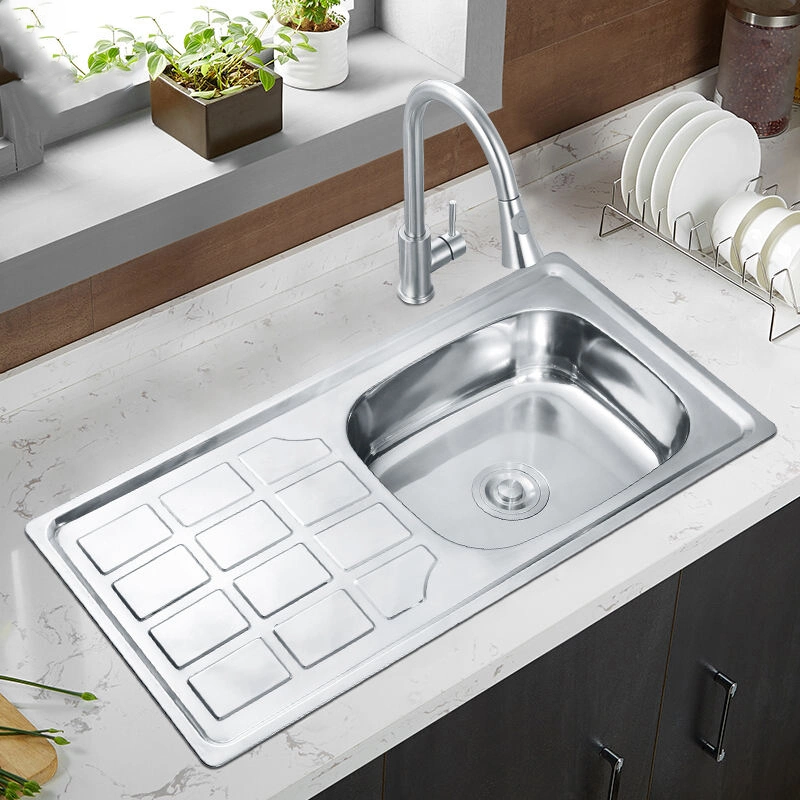 SUS304 and SUS201 Materials Integrated Stretch Kitchen Sink with Drain Board