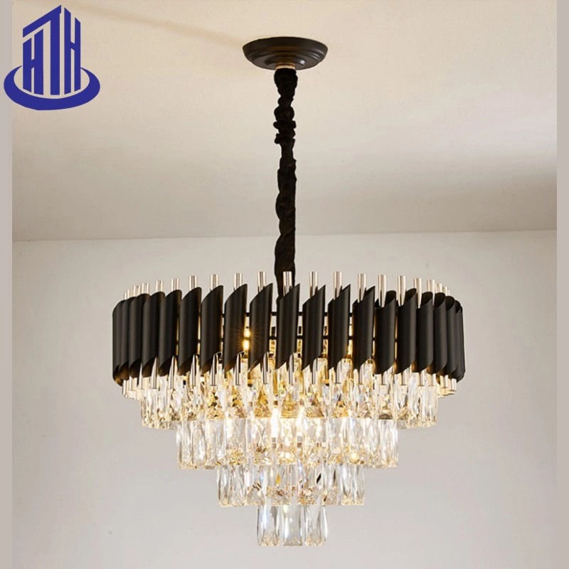 Luxo luz preta fosca Cristal de corte moderno simples Lustre luz (D066)