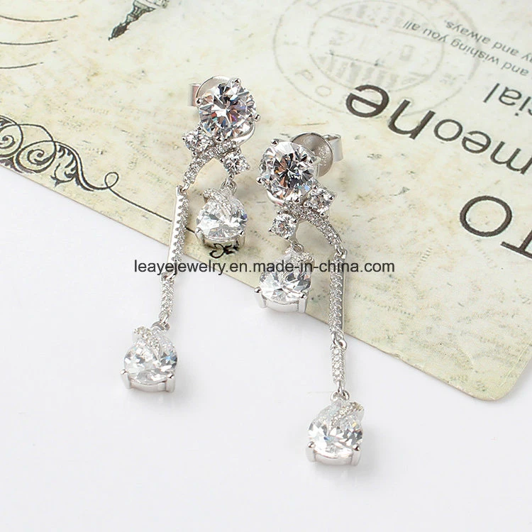 Moda 925 Joyería de Plata diamante piedra pera cae Aretes Joyas