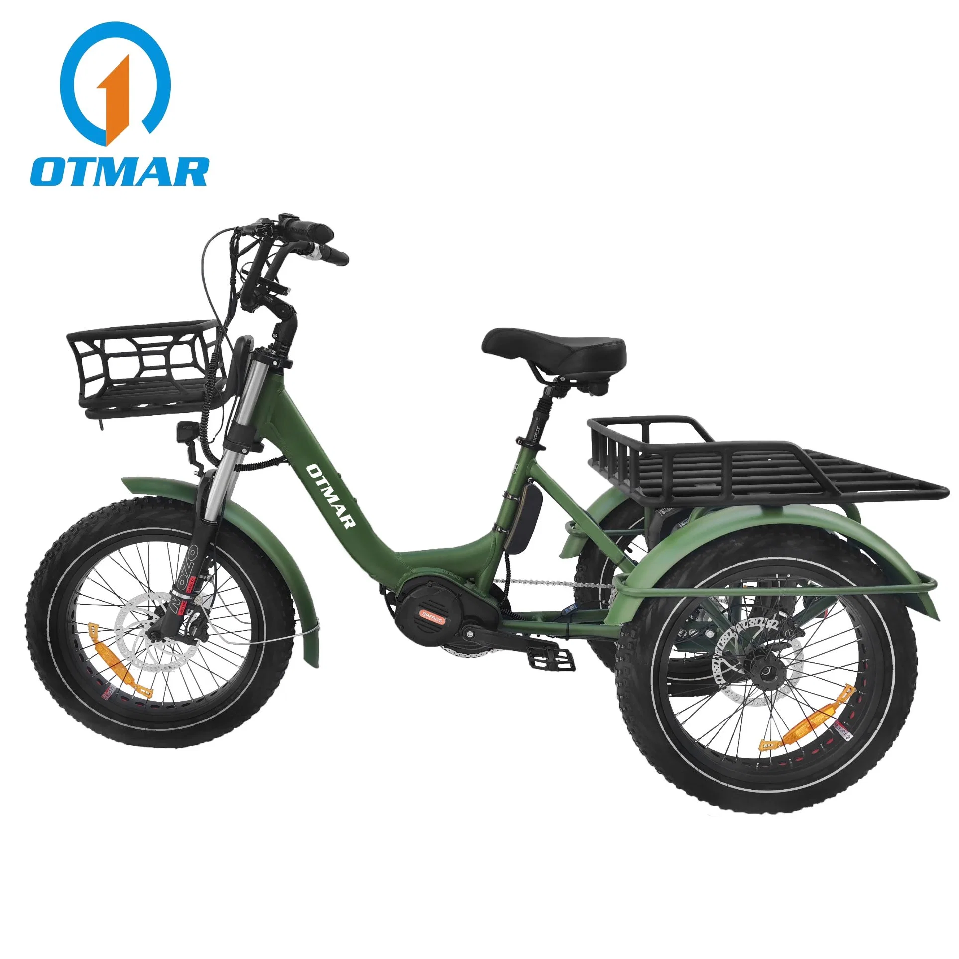 OEM Custom Big Tire Snow Electric Tricycle 3 Wheel Cargo Bike with Basket Dual Lithium Battery High Power Bafang BBS Motor Trike for Adult