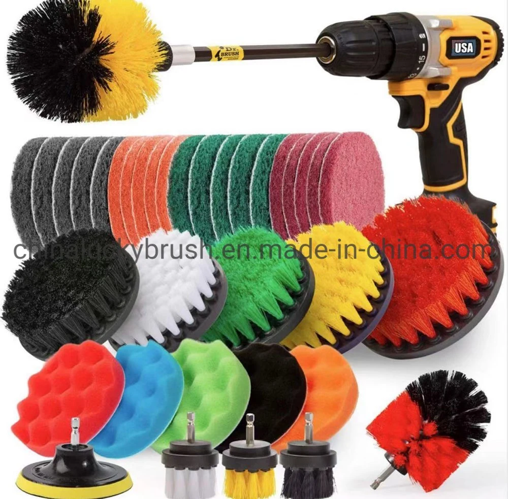37PCS Drill Brush for Attachments Set Car Brush Set Detailing Power Brush Car Polishing Pad Kit with Long-Reach Removable Extension (YY-1029)