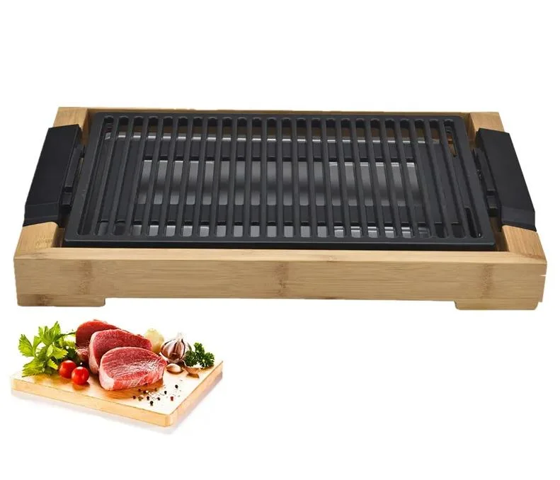 Electric Cast Aluminium and Bamboo Adjustable Thermostat Grill