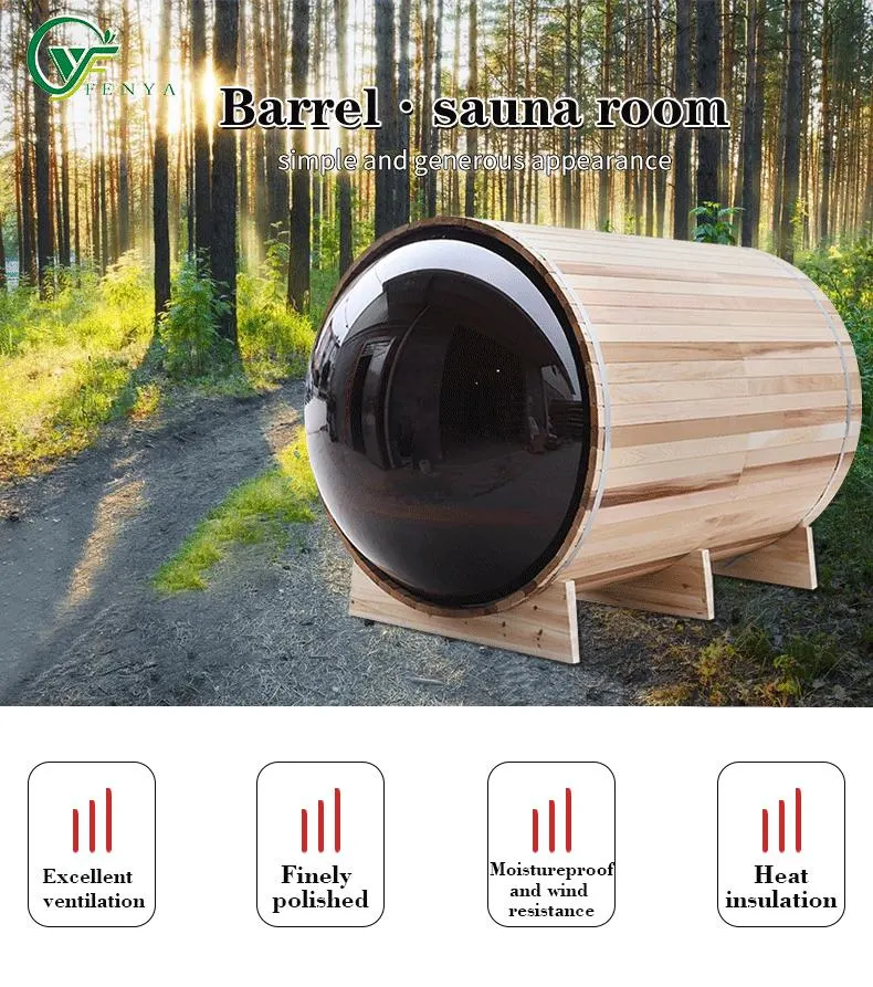 Wholesale/Supplier 6-8 Person Canadian Hemlock Spruce Panoramic View Barrel Sauna Room