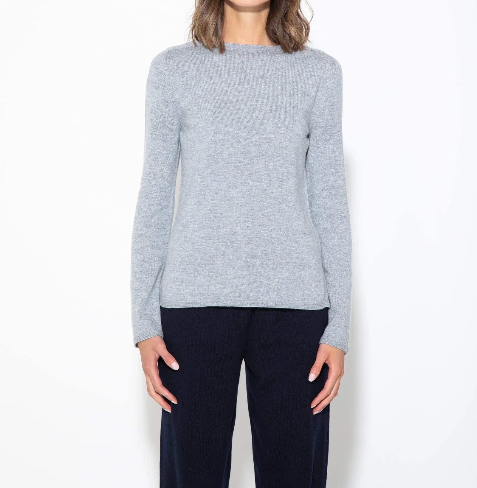 Ladies Fashion Stepped Hem Cashmere Pullover Sweater