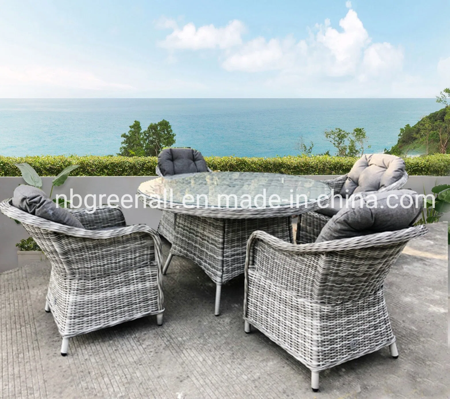 Современный открытый круглый Ratttan удобный ресторан обеденный стол и стулья алюминиевая рама патио с садом Мебель для гостиниц