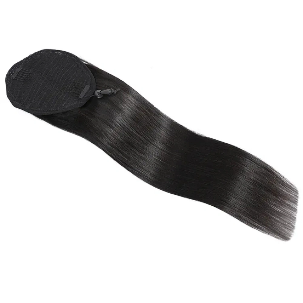 Unprocessed Straight Drawstring Human Hair Ponytail Clip in Extension Full Brazilian Black Colors Active Market