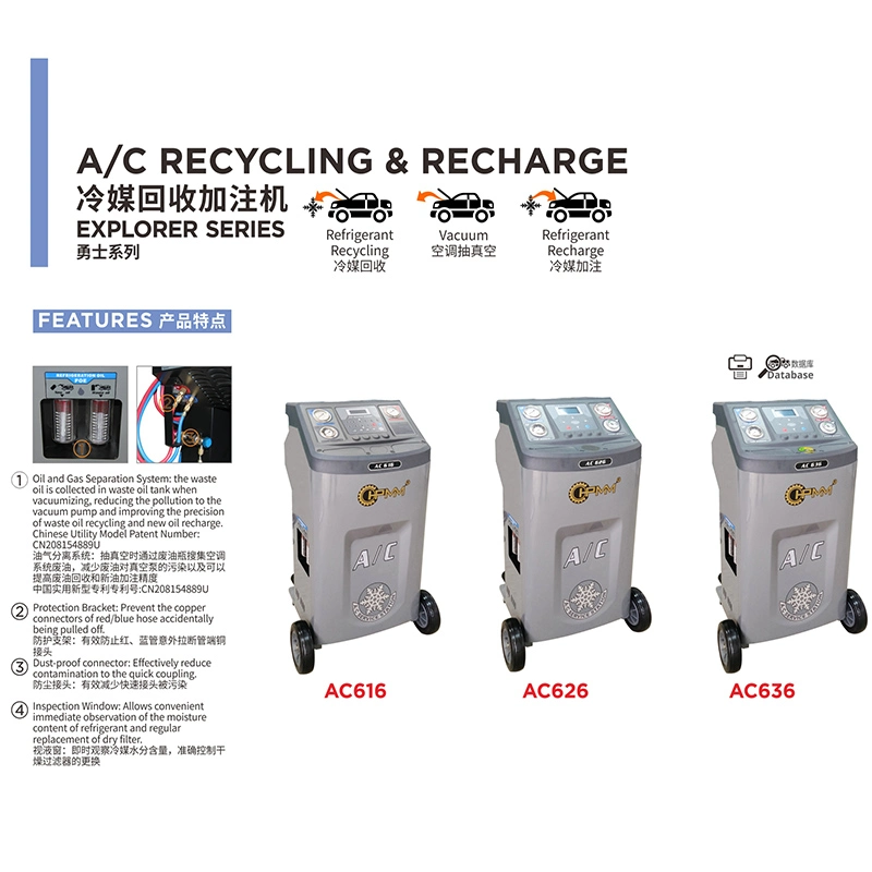 A/C-Absauganlagen AC616 A/C Recycling &amp; Recharger R-134a Kältemittel Absaug-, Recycling- und Wiederauffüllmaschinen für Hybrid- und nicht-Hybrid-Fahrzeuge