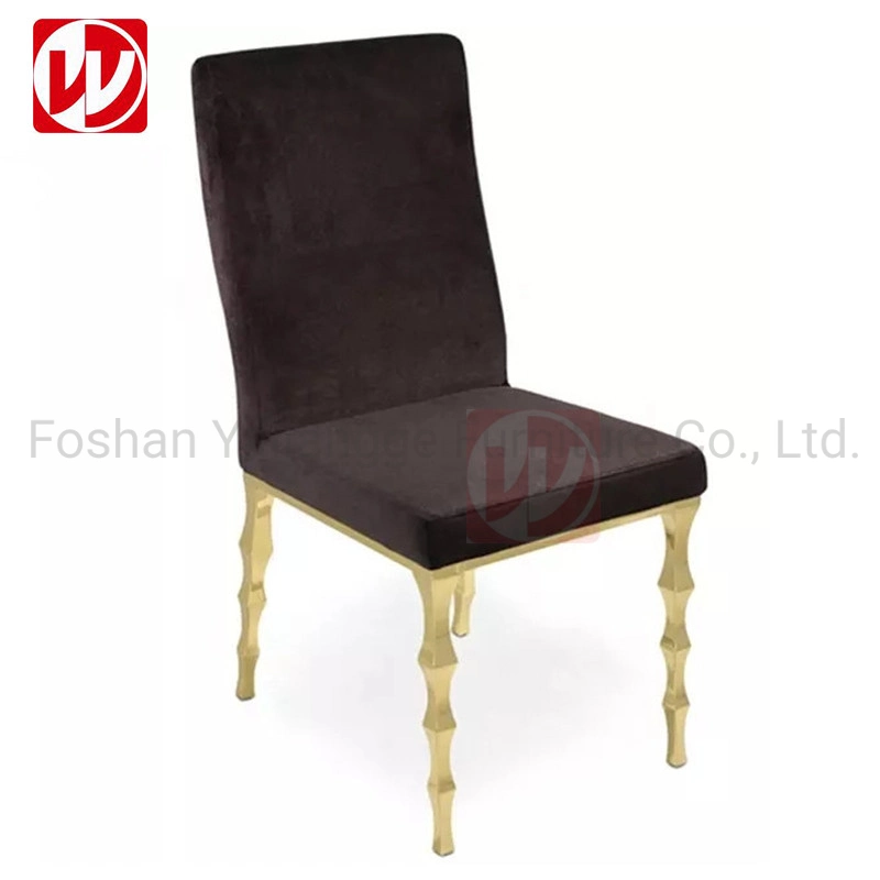 Rose Gold Stainless Steel Bamboo Legs Hotel Banquet Chair White PU Stackable Wedding Chair