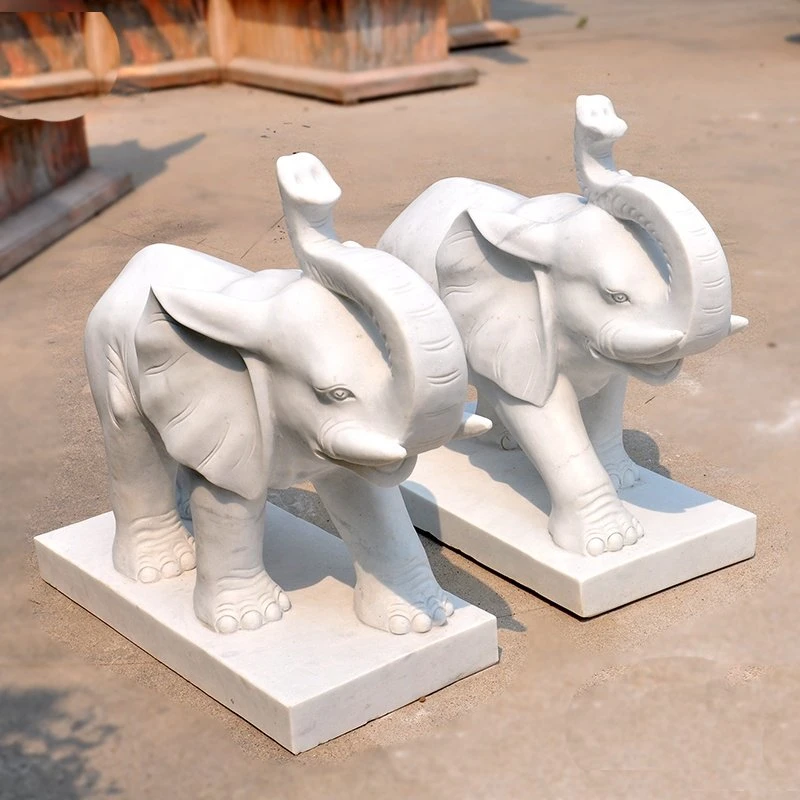 Escultura personalizada com pedra Animal Statue White Marble Elephant para decoração