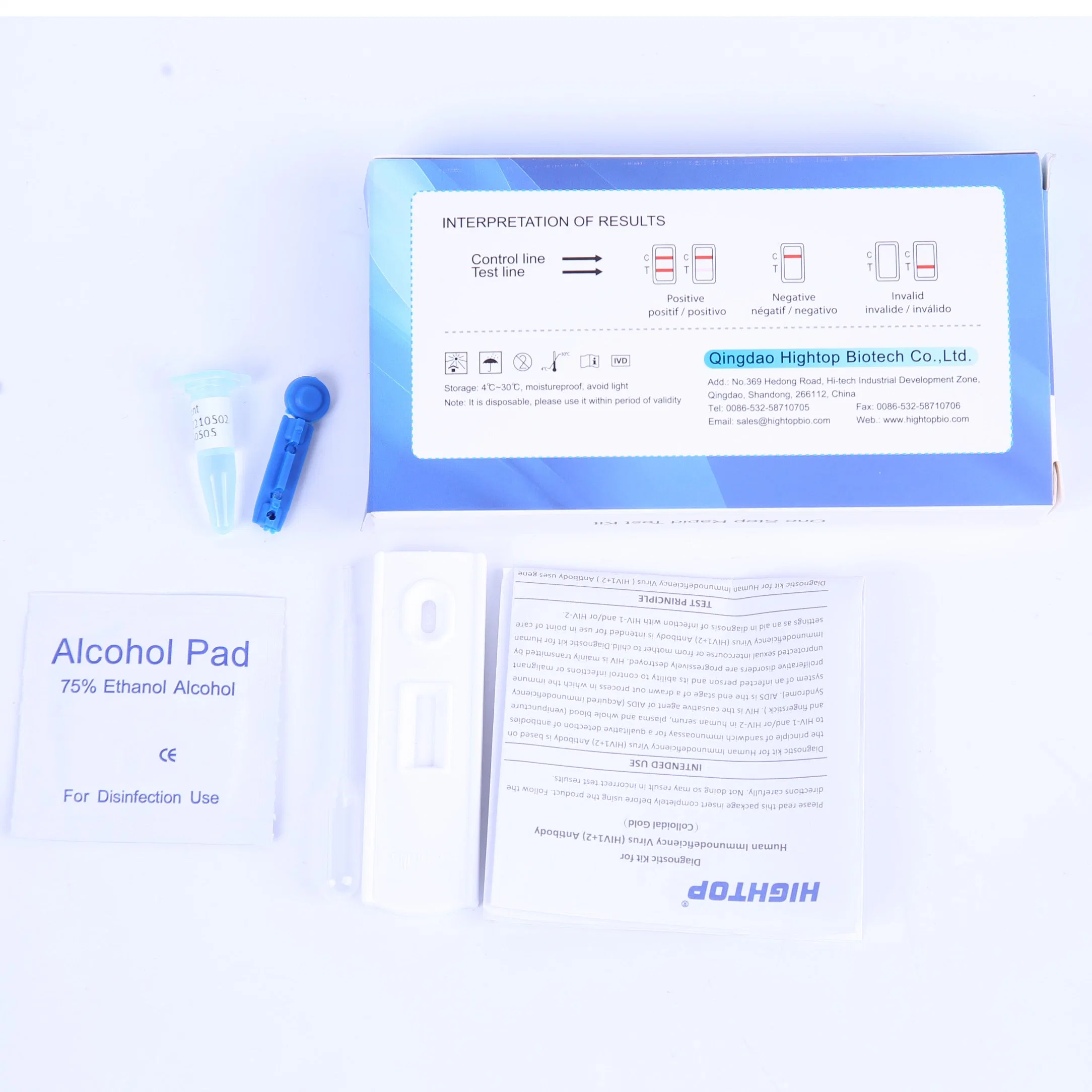 Testes de padrão de HIV 1 Teste 2 Kits de diagnóstico de HIV Sangue Cassete de teste