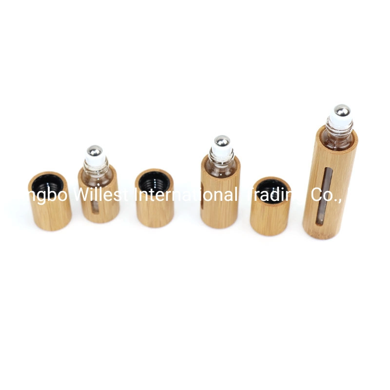 3ml 5ml 10ml 15ml Glass Inner Bamboo Essential Oil Roll on Bottle with Window and Metal Roller Ball