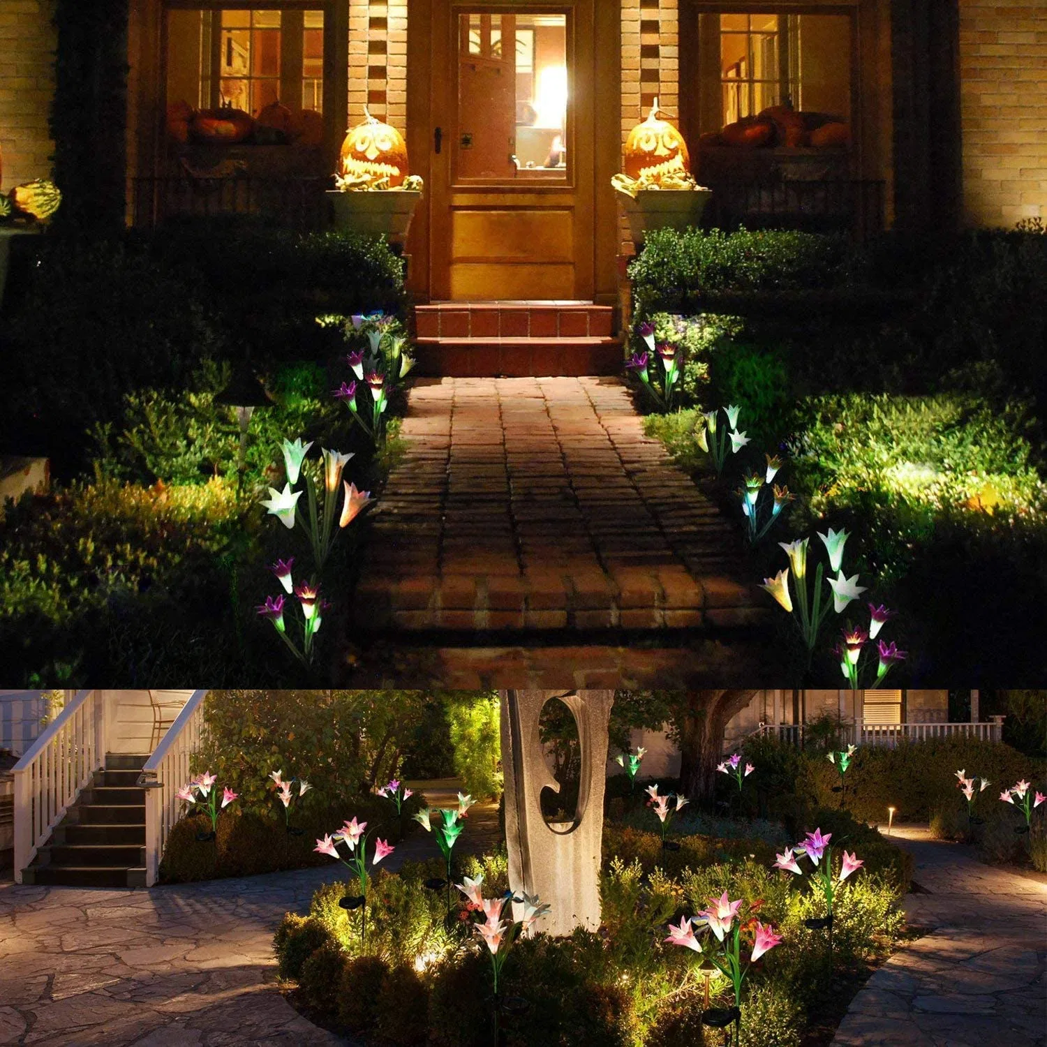 Solar Garden Stake Lights Multi-Color Changing Lily Solar Artificial Flower Light Stem for Patio